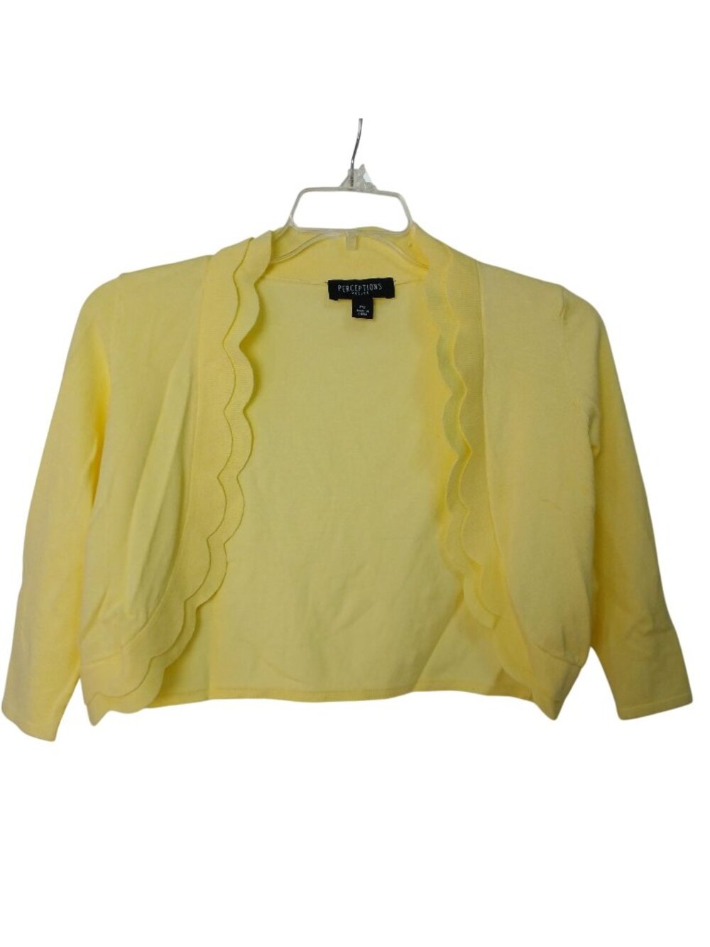 Perceptions Petite PS Yellow Scalloped Shrug Cardigan 3/4 Sleeve Rayon Nylon #I9